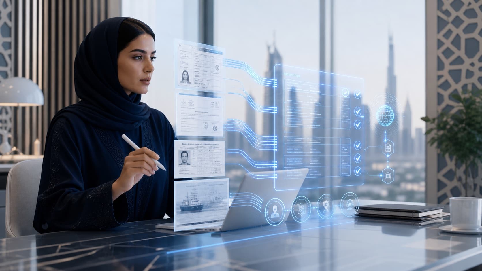 Banking analyst reviewing financial documents transformed into validated structured data by visual intelligence