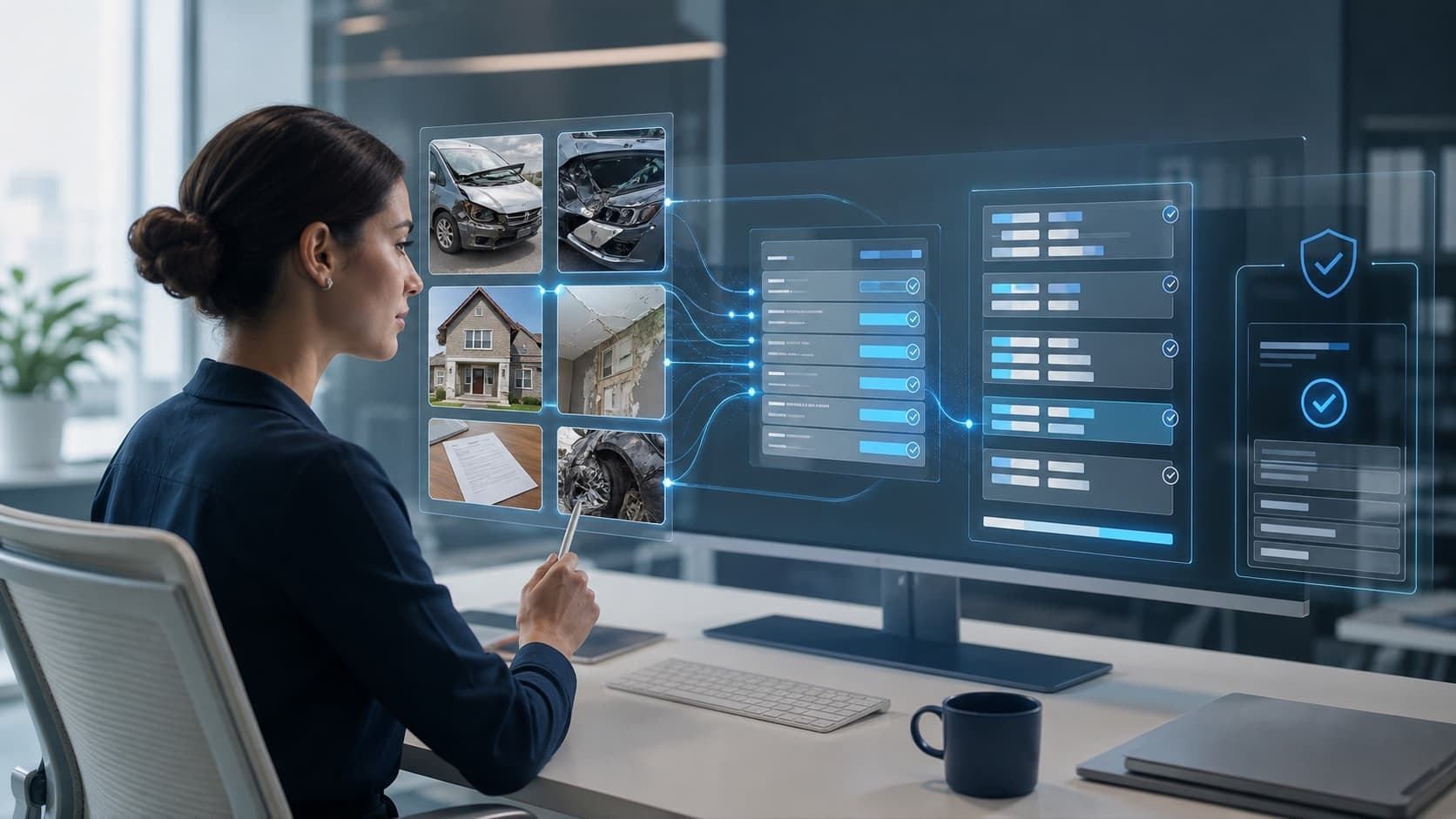 Insurance claims specialist connecting damage images and claim documents into structured evidence